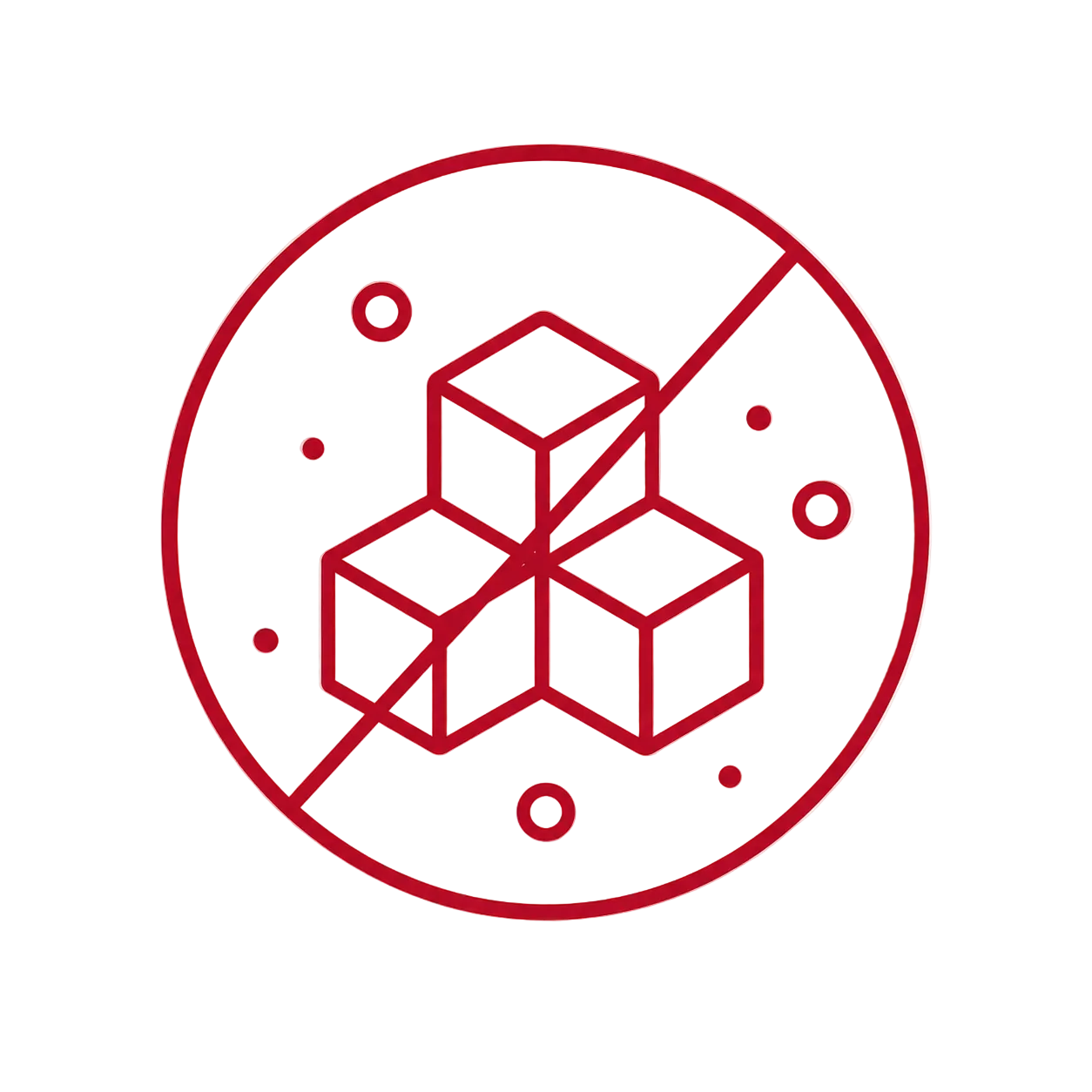 Red geometric icon of stacked cubes on a transparent background