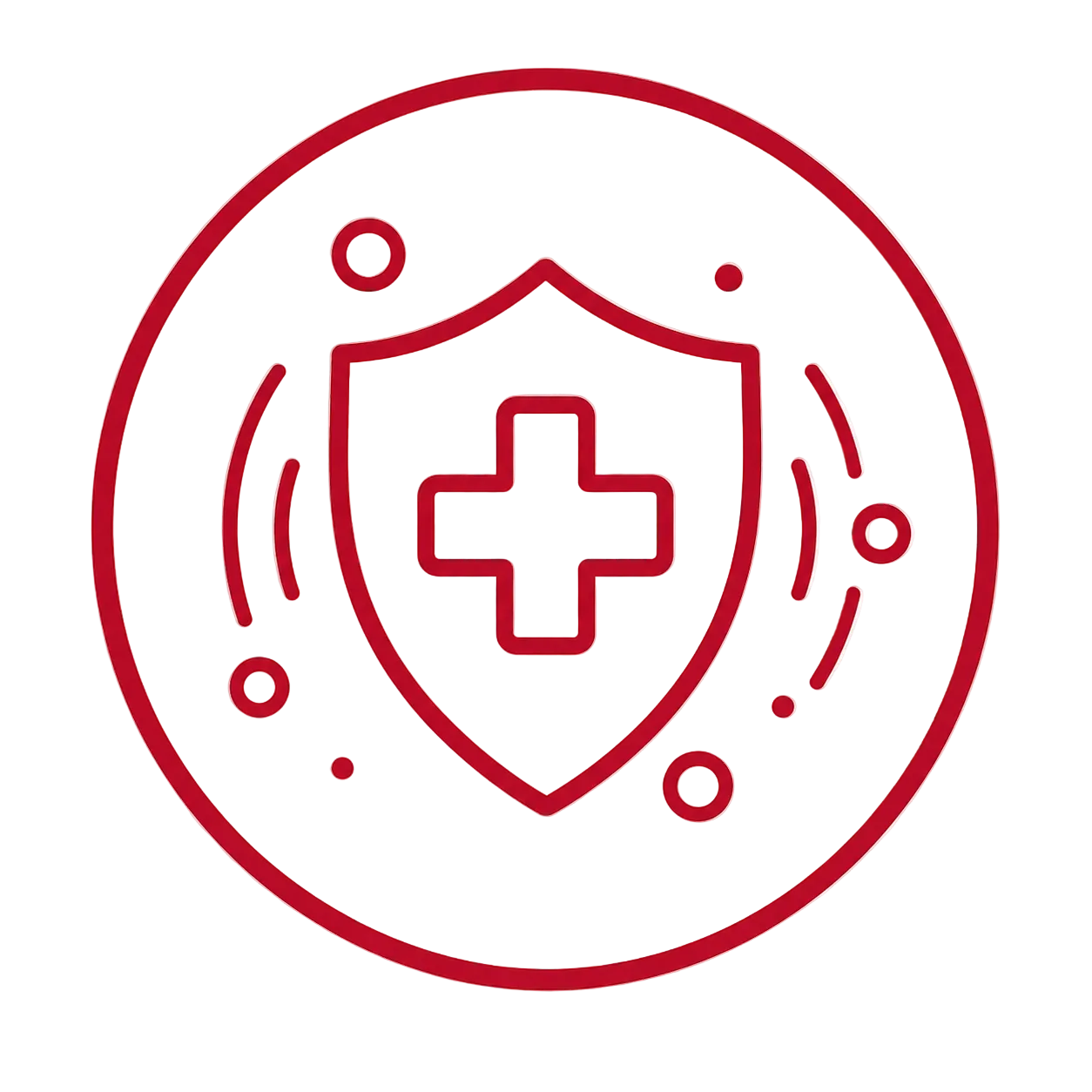 Red shield icon with a cross inside on a transparent background